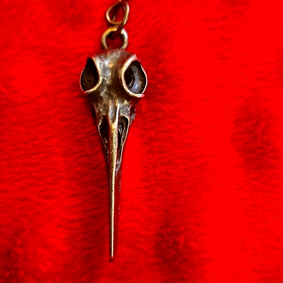 Bird Skull Dangle Earrings Goth Witchy Antique Bronze plated style - Picture 5 of 6